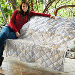 White Brown Grunge Marble Print Quilt
