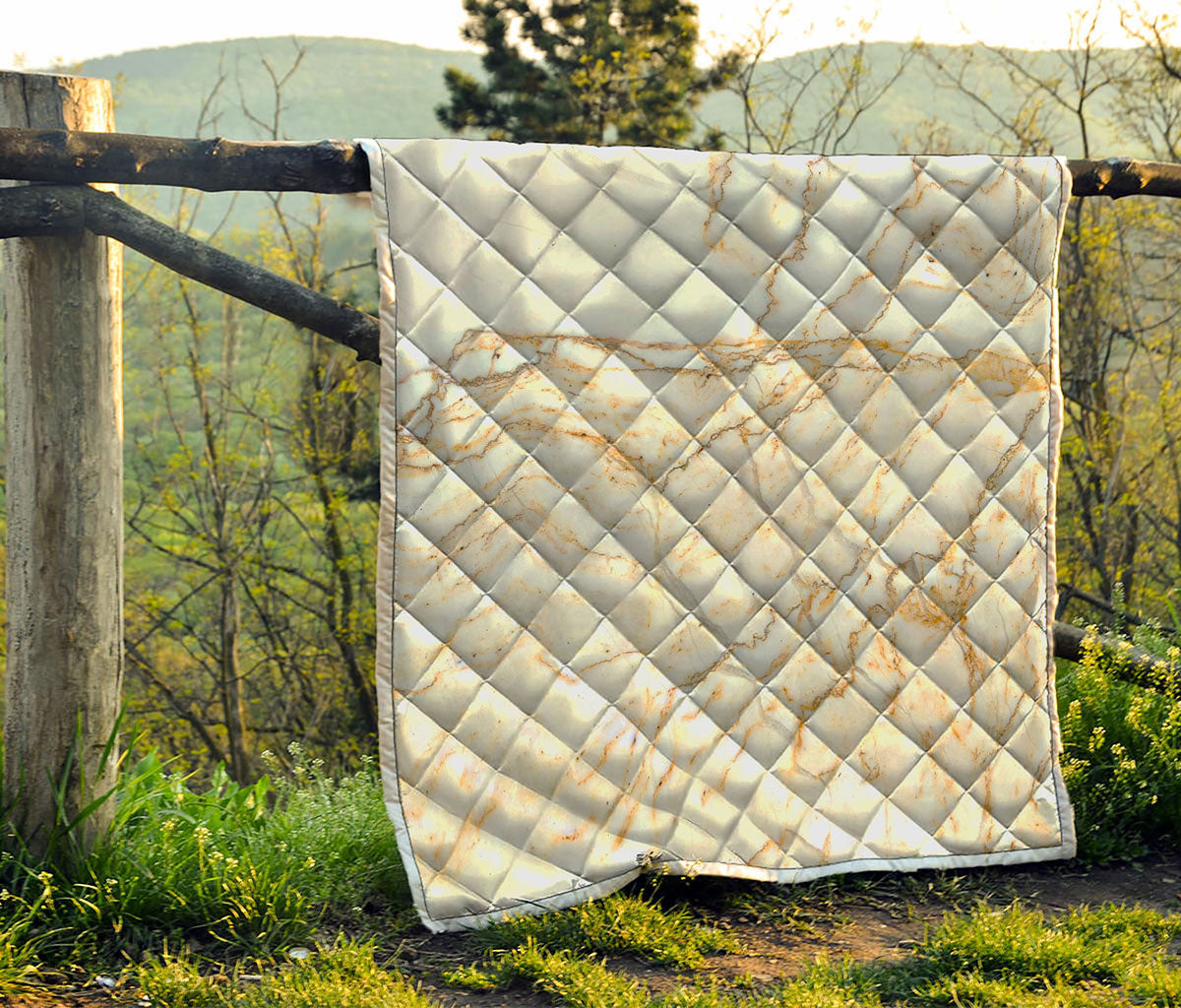 White Brown Grunge Marble Print Quilt