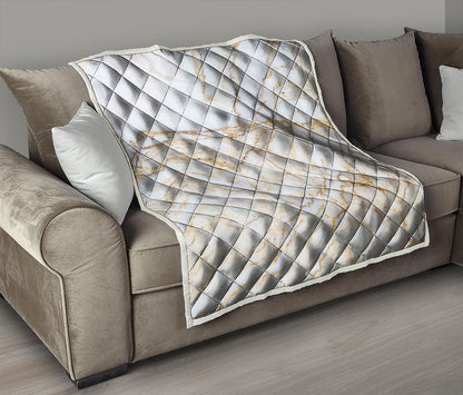 White Brown Grunge Marble Print Quilt