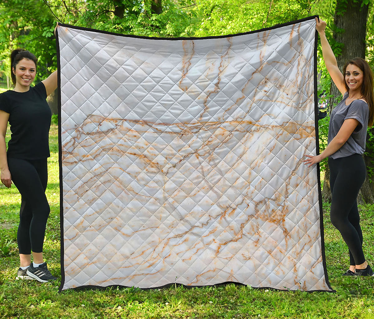 White Brown Grunge Marble Print Quilt