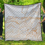White Brown Grunge Marble Print Quilt