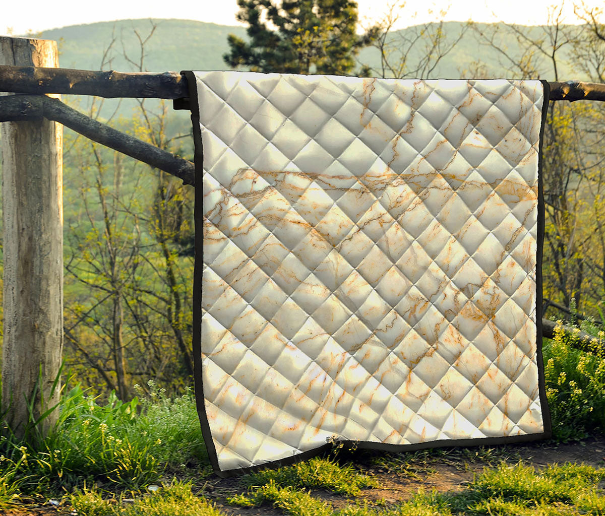 White Brown Grunge Marble Print Quilt