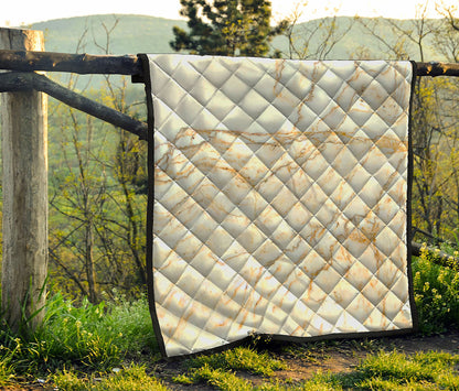 White Brown Grunge Marble Print Quilt