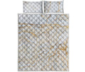 White Brown Grunge Marble Print Quilt Bed Set