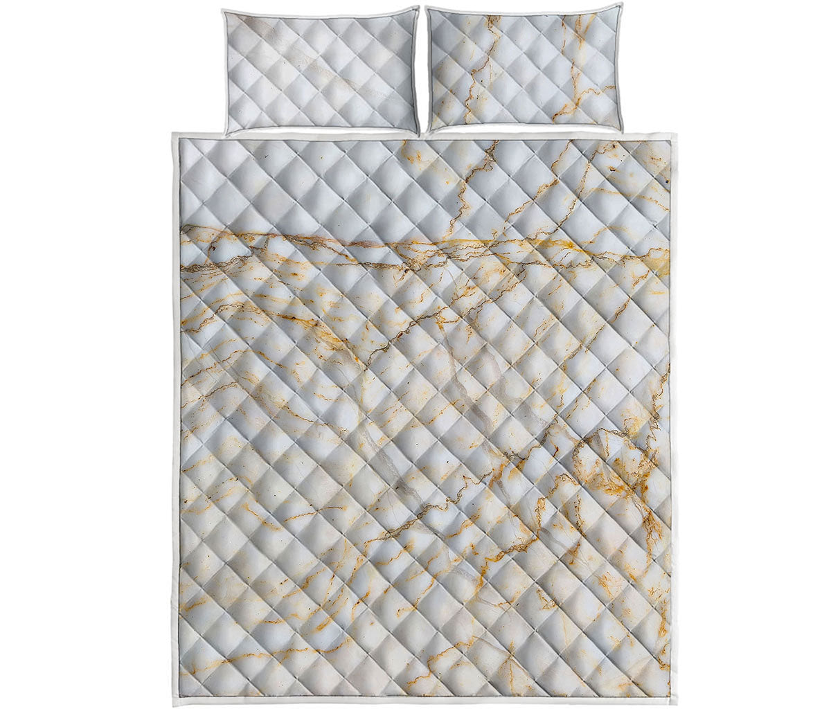 White Brown Grunge Marble Print Quilt Bed Set