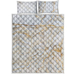 White Brown Grunge Marble Print Quilt Bed Set