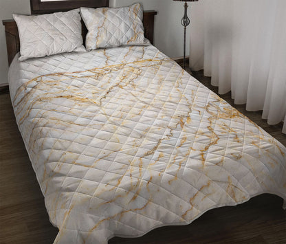 White Brown Grunge Marble Print Quilt Bed Set
