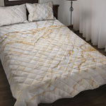 White Brown Grunge Marble Print Quilt Bed Set