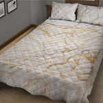 White Brown Grunge Marble Print Quilt Bed Set