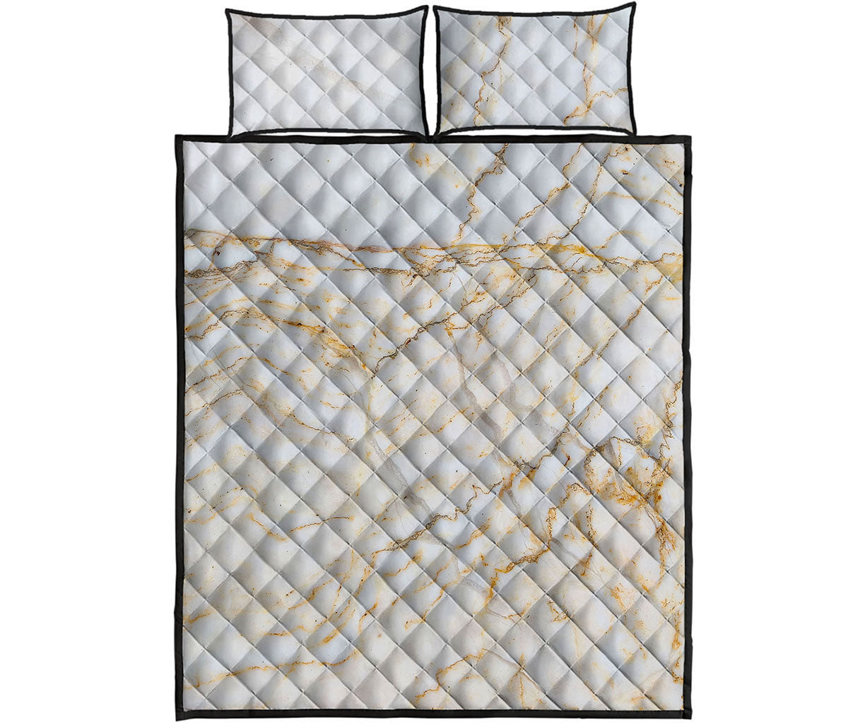 White Brown Grunge Marble Print Quilt Bed Set