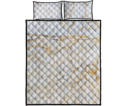 White Brown Grunge Marble Print Quilt Bed Set