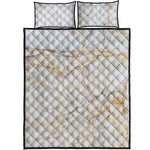 White Brown Grunge Marble Print Quilt Bed Set