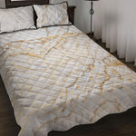 White Brown Grunge Marble Print Quilt Bed Set