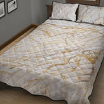 White Brown Grunge Marble Print Quilt Bed Set