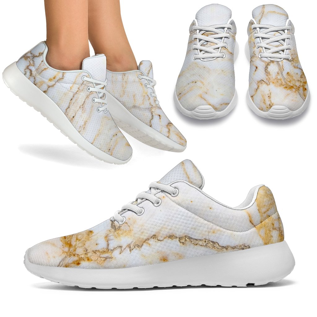 White Brown Grunge Marble Print Sport Shoes GearFrost