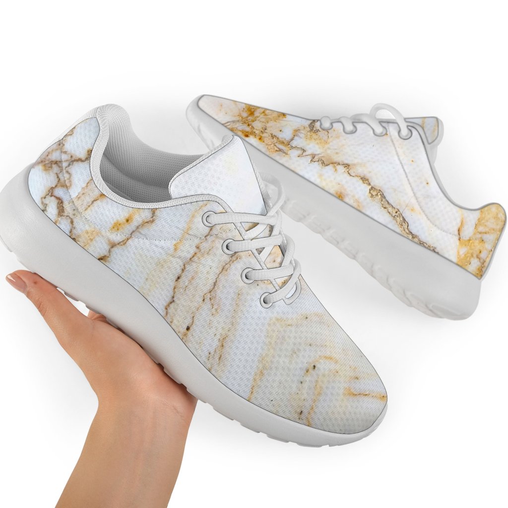 White Brown Grunge Marble Print Sport Shoes GearFrost