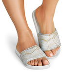 White Brown Grunge Marble Print White Slide Sandals