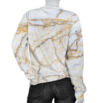 White Brown Grunge Marble Print Women's Crewneck Sweatshirt GearFrost