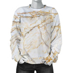White Brown Grunge Marble Print Women's Crewneck Sweatshirt GearFrost