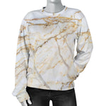 White Brown Grunge Marble Print Women's Crewneck Sweatshirt GearFrost