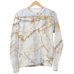 White Brown Grunge Marble Print Women's Crewneck Sweatshirt GearFrost