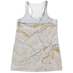 White Brown Grunge Marble Print Women's Racerback Tank Top
