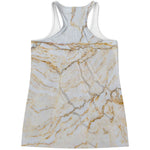 White Brown Grunge Marble Print Women's Racerback Tank Top
