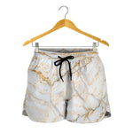 White Brown Grunge Marble Print Women's Shorts