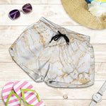 White Brown Grunge Marble Print Women's Shorts