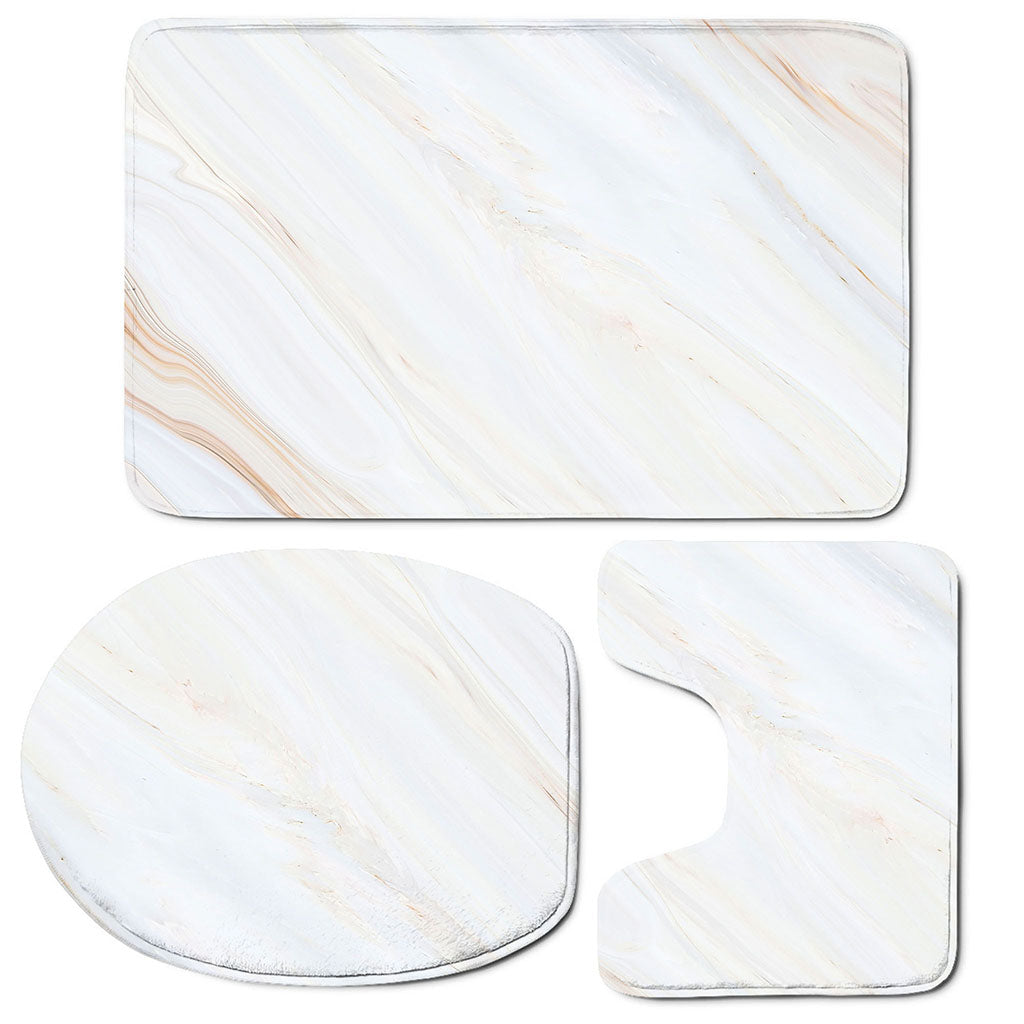 White Brown Smooth Marble Print 3 Piece Bath Mat Set