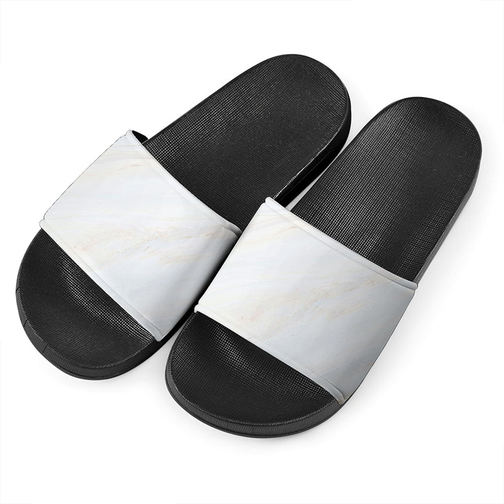 White Brown Smooth Marble Print Black Slide Sandals
