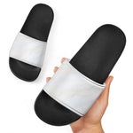 White Brown Smooth Marble Print Black Slide Sandals