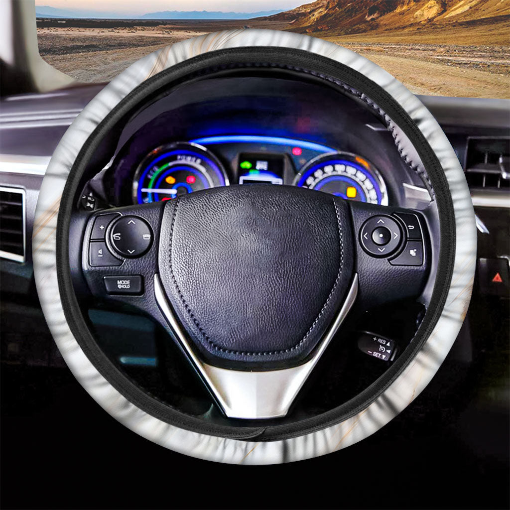 White Brown Smooth Marble Print Car Steering Wheel Cover