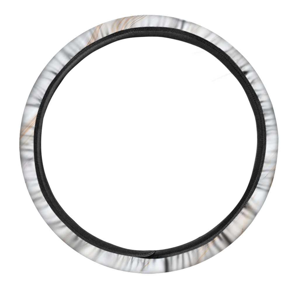 White Brown Smooth Marble Print Car Steering Wheel Cover