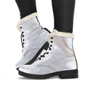 White Brown Smooth Marble Print Faux Fur Leather Boots