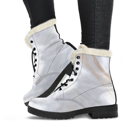 White Brown Smooth Marble Print Comfy Boots GearFrost