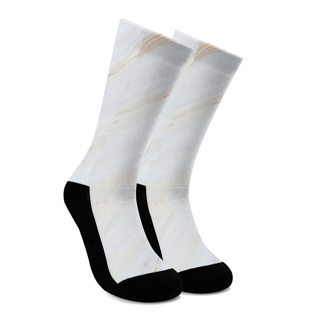 White Brown Smooth Marble Print Crew Socks