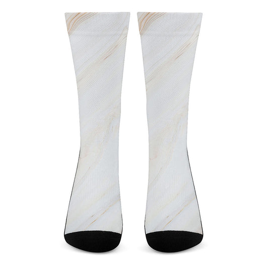 White Brown Smooth Marble Print Crew Socks