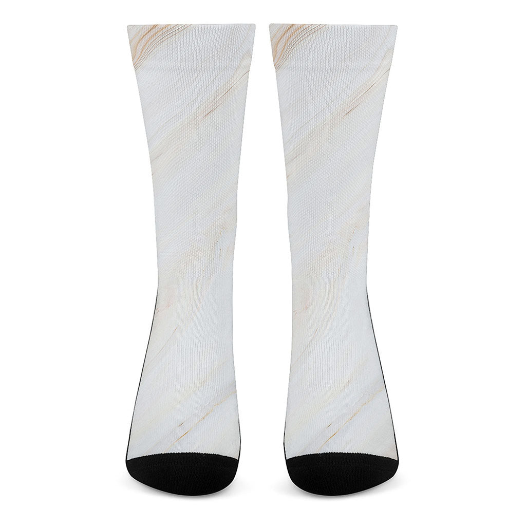 White Brown Smooth Marble Print Crew Socks