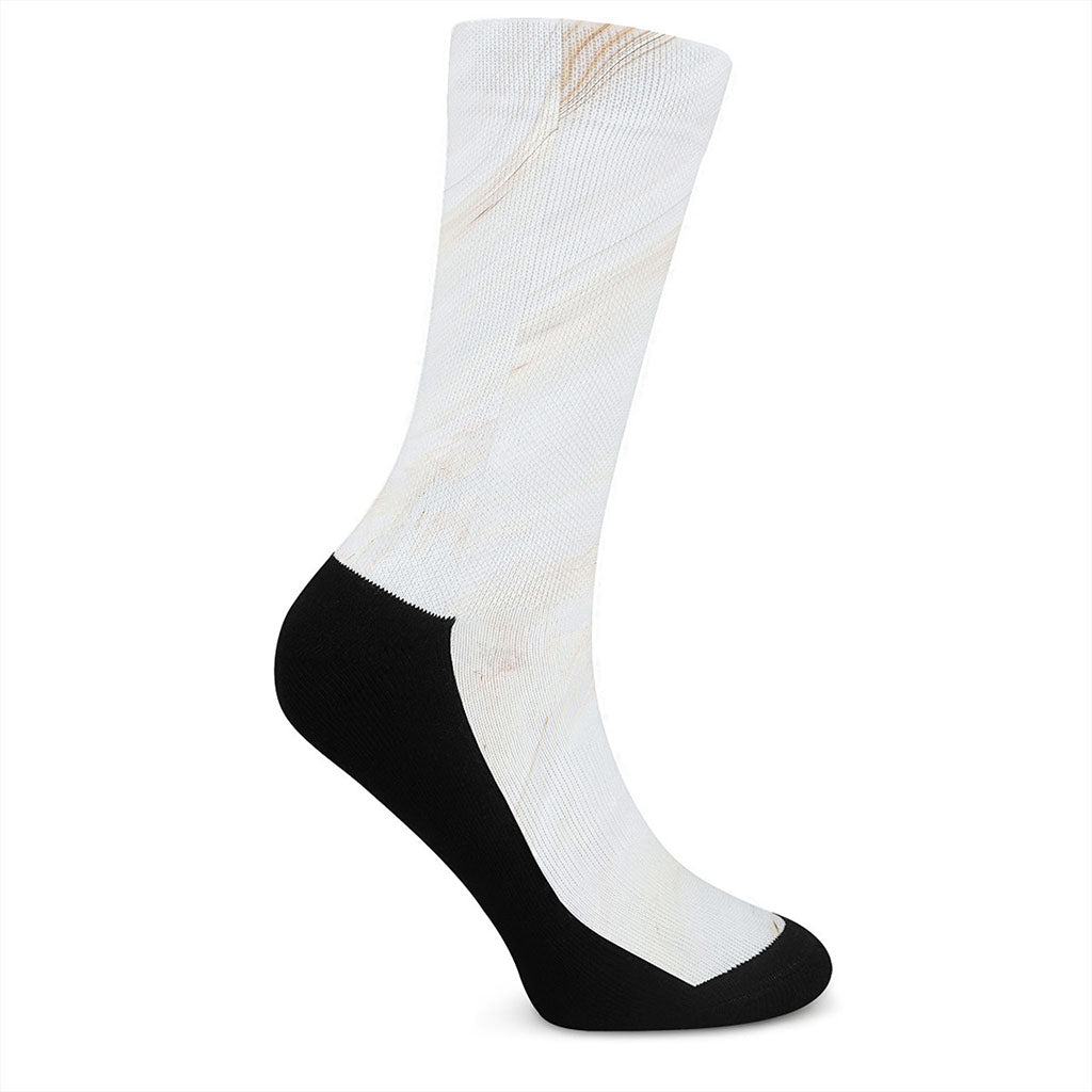 White Brown Smooth Marble Print Crew Socks