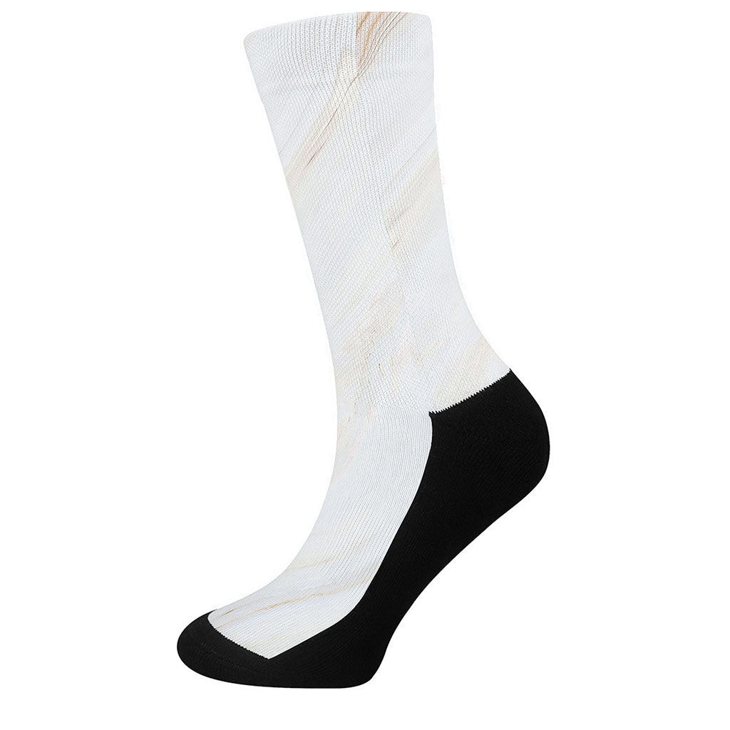 White Brown Smooth Marble Print Crew Socks