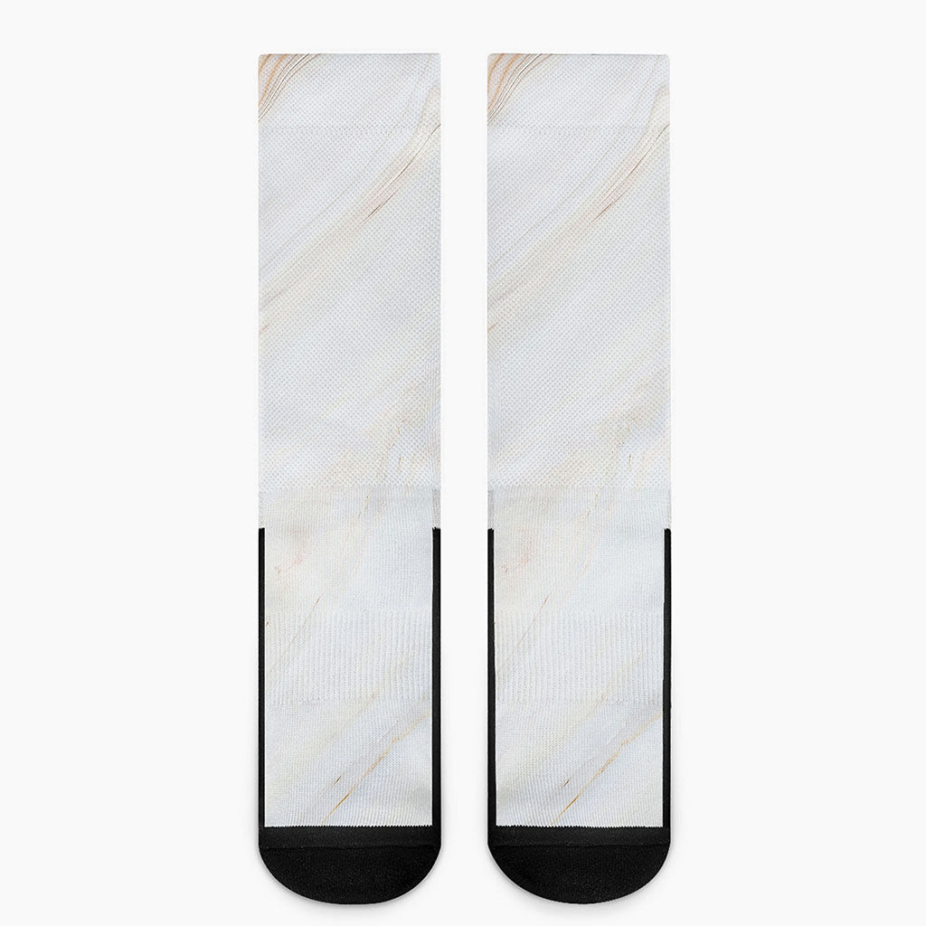 White Brown Smooth Marble Print Crew Socks