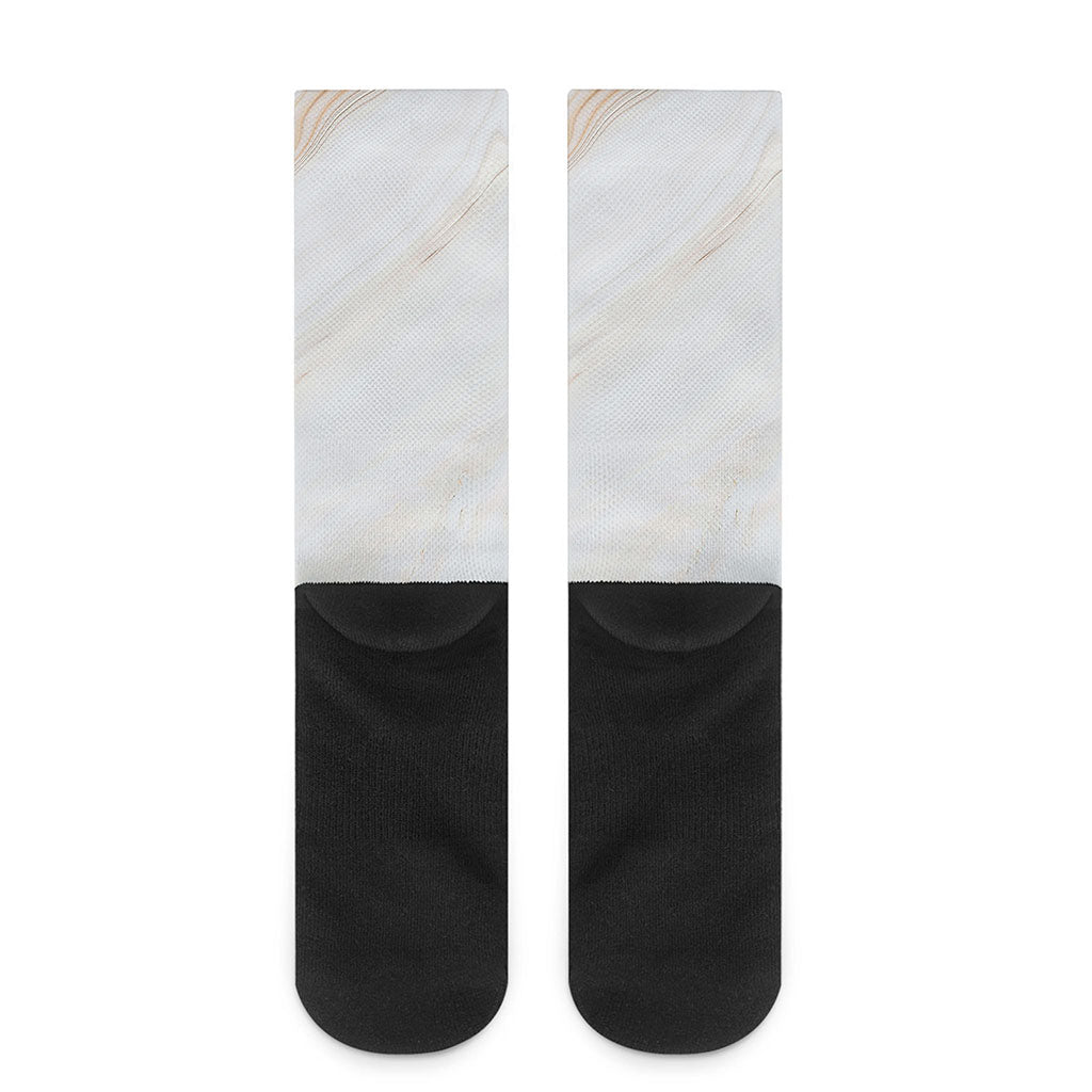 White Brown Smooth Marble Print Crew Socks