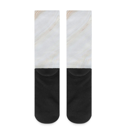 White Brown Smooth Marble Print Crew Socks