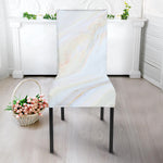 White Brown Smooth Marble Print Dining Chair Slipcover