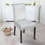 White Brown Smooth Marble Print Dining Chair Slipcover