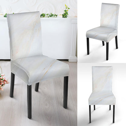 White Brown Smooth Marble Print Dining Chair Slipcover