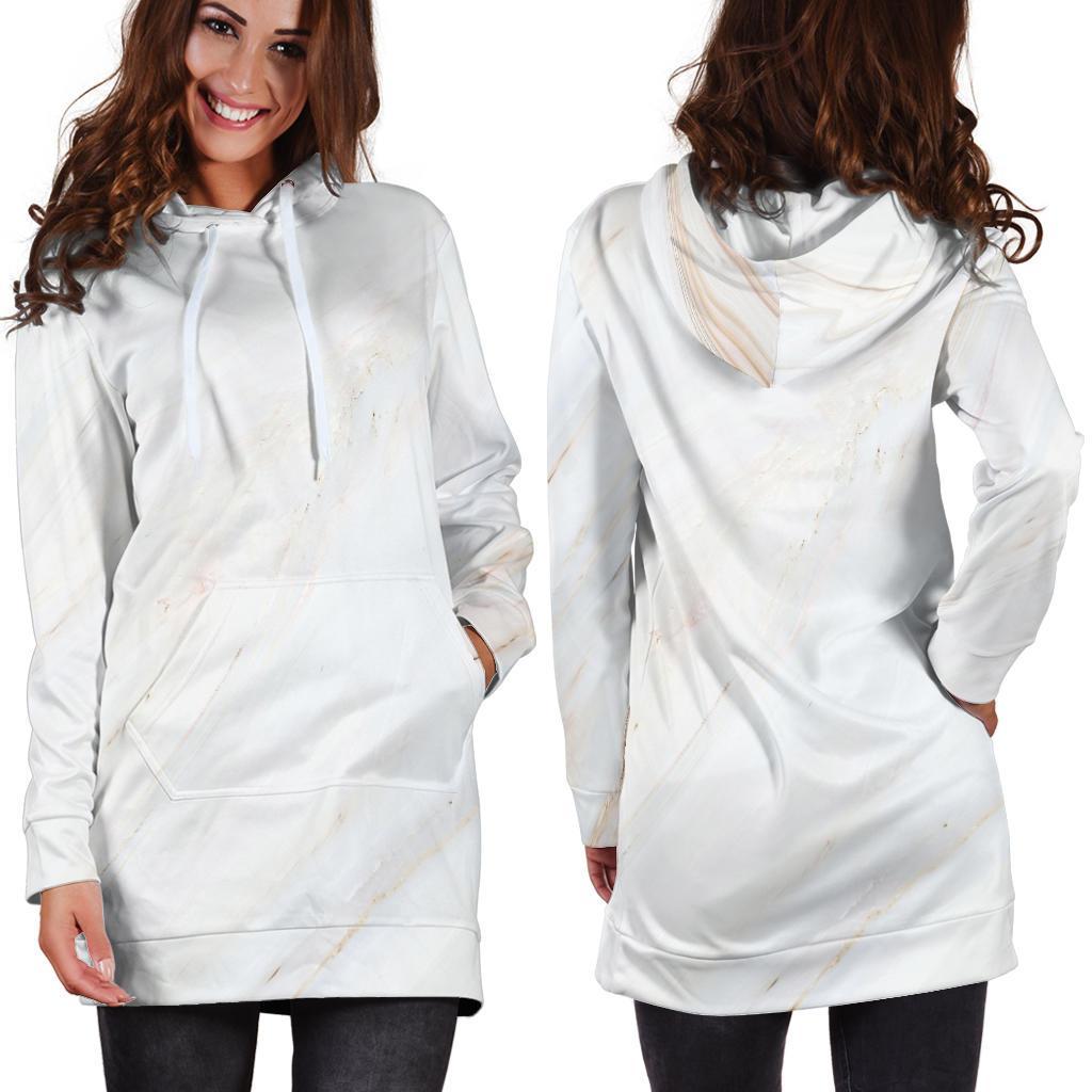 White Brown Smooth Marble Print Hoodie Dress GearFrost