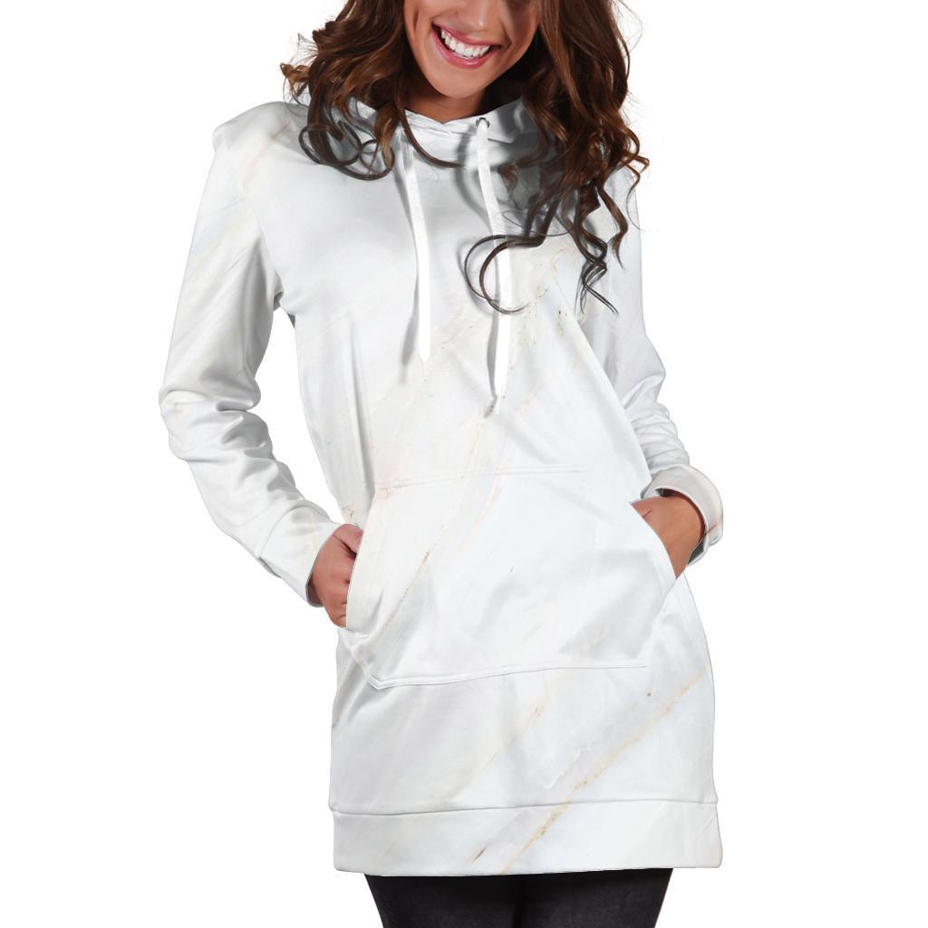White Brown Smooth Marble Print Hoodie Dress GearFrost