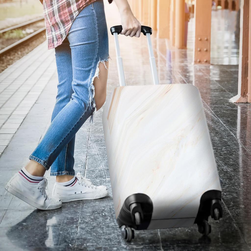 White Brown Smooth Marble Print Luggage Cover GearFrost